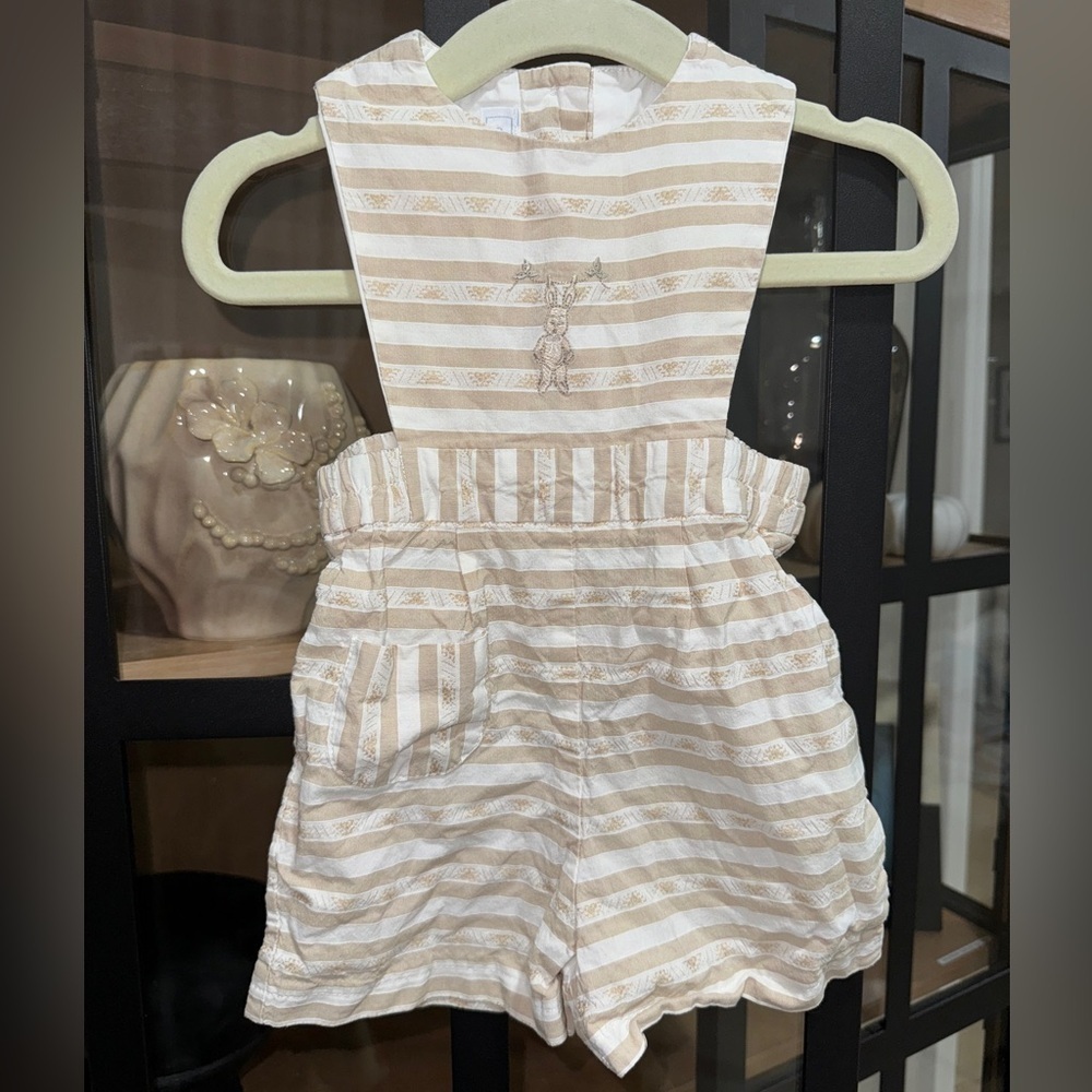 Tartine et Chocolat bunny embroidered romper dungarees jon jon baby boy beige